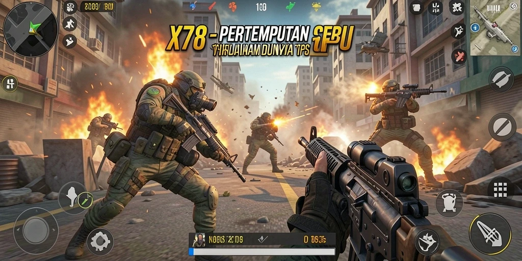 Tampilan menarik dari gameplay X78 dalam pertempuran TPS yang intens.